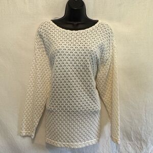 C-136 Lauren Brooke Cream Open Weave 3/4 Sleeve Pullover Sweater Size‎ M